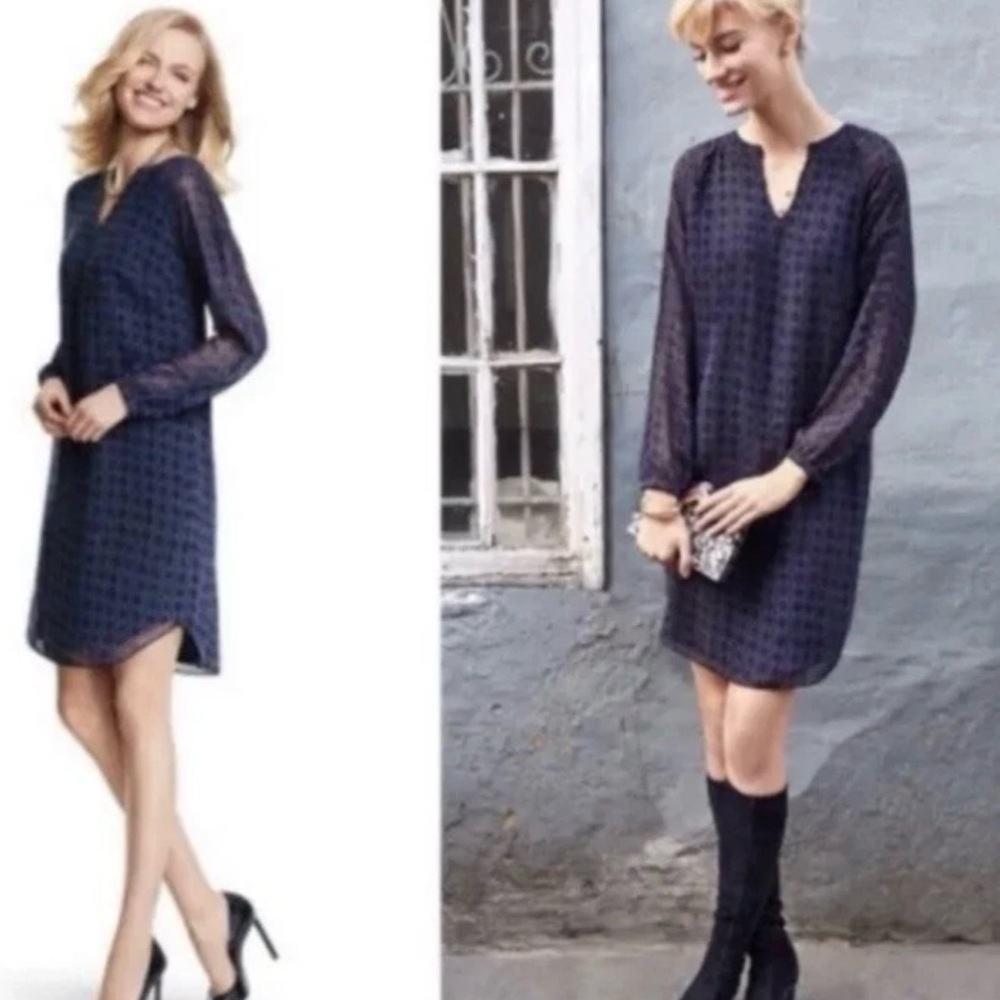 Cabi #3102 Diamond Print Harlequin Tunic Shift Dress Size Small Blue Black